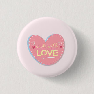 Met Liefde Gemaakt Knop Cute Roze Hart Liefde Badg Ronde Button 3,2 Cm