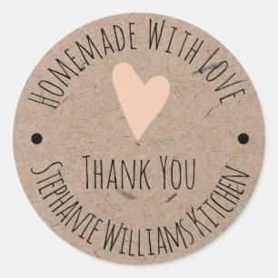 Met Liefde Gemaakt Kraft Papier Bedankt Klassiek Ronde Sticker