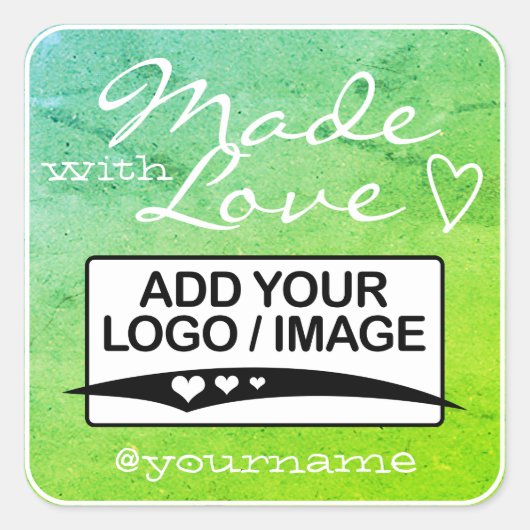 Met liefde gemaakt Logo-sjabloon Groen aqua ombre Vierkante Sticker (Voorkant)