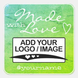 Met liefde gemaakt Logo-sjabloon Groen aqua ombre Vierkante Sticker
