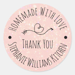Met Liefde Gemaakt Roze Glitter Dank Je Ronde Sticker