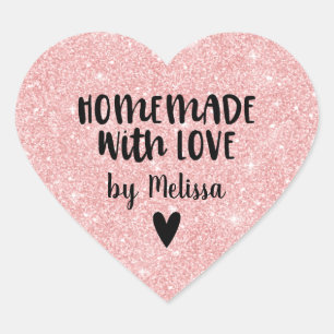 Met Liefde Gemaakt Roze Glitters Hart Sticker