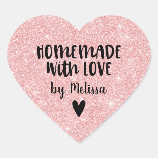 Met Liefde Gemaakt Roze Glitters Hart Sticker (Voorkant)