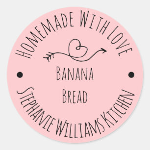 Met Liefde Gemaakt Roze Hart   Gebakken Waren Ronde Sticker