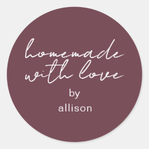 Met liefde gemaakte gepersonaliseerde bordeauxrood ronde sticker