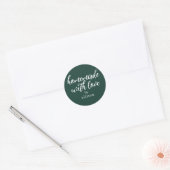 Met liefde gemaakte gepersonaliseerde donkergroene ronde sticker (Envelop)