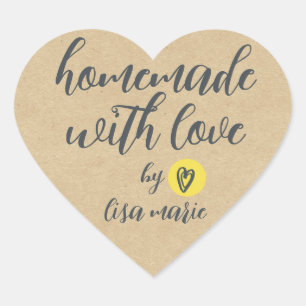 Met liefde gemaakte gepersonaliseerde kraftpapier  hart sticker