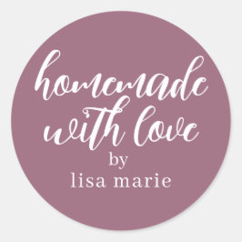 Met liefde gemaakte gepersonaliseerde mauve cadeau ronde sticker