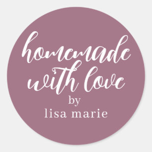 Met liefde gemaakte gepersonaliseerde mauve cadeau ronde sticker
