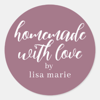 Met liefde gemaakte gepersonaliseerde mauve cadeau ronde sticker