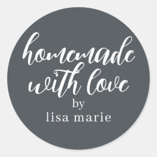 Met liefde gemaakte gepersonaliseerde off-black ca ronde sticker