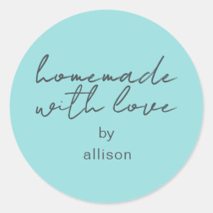 Met liefde gemaakte gepersonaliseerde turquoise ca ronde sticker