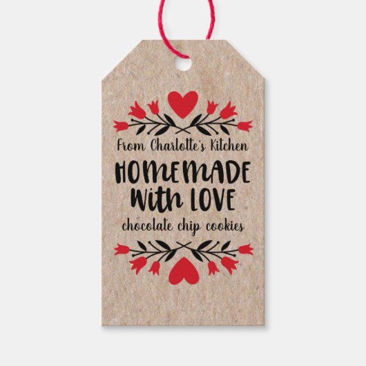 Met liefde gemaakte Kraft-hart-cadeaubijlage Cadeaulabel (Voorkant)