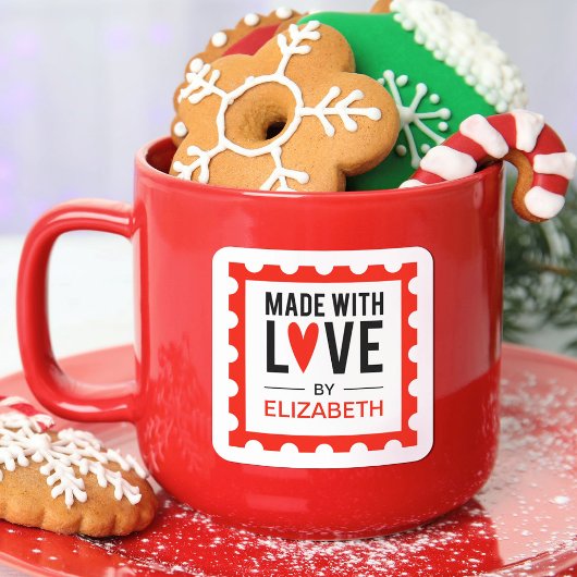 Met Liefde Gemaakte Rode Kerst Stempel Sticker