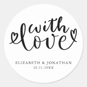 Met liefde gepersonaliseerde bruiloft gunst ronde sticker