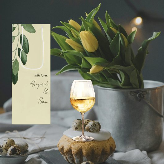 Met liefde gepersonaliseerde namen gele bruiloft wijn cadeautas