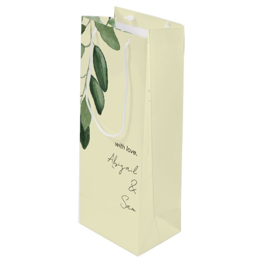 Met liefde gepersonaliseerde namen gele bruiloft wijn cadeautas (Voorkant Gekanteld)