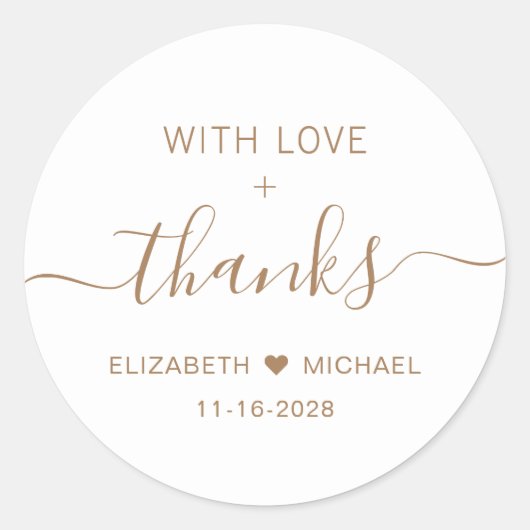 Met liefde gouden script bruiloft dank u ronde sticker (Voorkant)