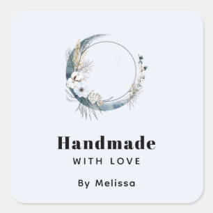 Met Liefde Handgemaakt Blauwe Halve Maan Vierkante Sticker