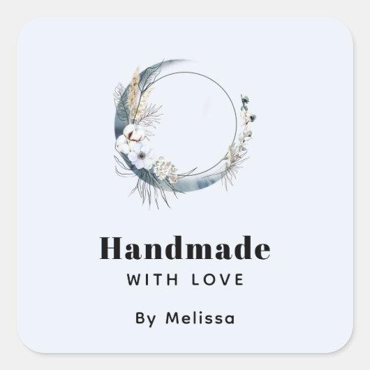 Met Liefde Handgemaakt Blauwe Halve Maan Vierkante Sticker (Voorkant)