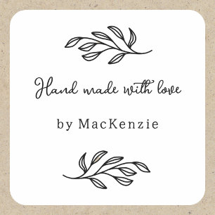 Met Liefde Handgemaakt Gepersonaliseerde Botanisch Vierkante Sticker