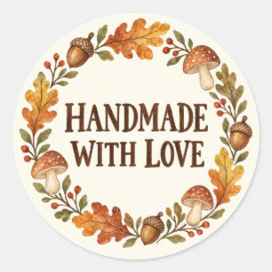 Met Liefde Handgemaakt Herfst Paddenstoelen Krans Ronde Sticker