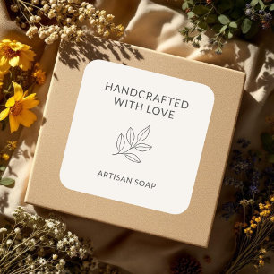 Met Liefde Handgemaakt Minimalistische Botanische  Vierkante Sticker