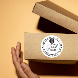 Met liefde handgemaakt voelgoed mail klein bedrijf ronde sticker