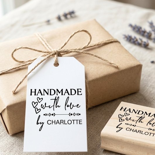Met Liefde Handgemaakte Harten Elegante Script Bla Rubberstempel