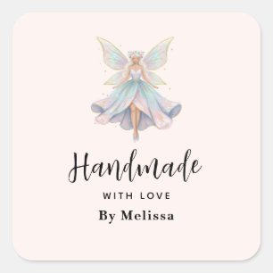 Met liefde handgemaakte magische engel fee pastel vierkante sticker