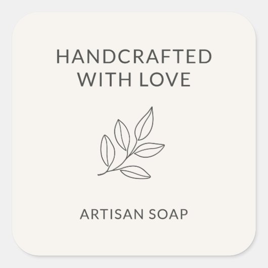 Met Liefde Handgemaakte Minimalistische Botanische Vierkante Sticker (Voorkant)