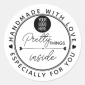 Met liefde handgemaakte mooie dingen in pakje  ronde sticker (Voorkant)