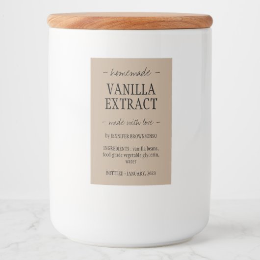 Met liefde handgemaakte vanille-extract voedselcontainer etiket (Voorkant)