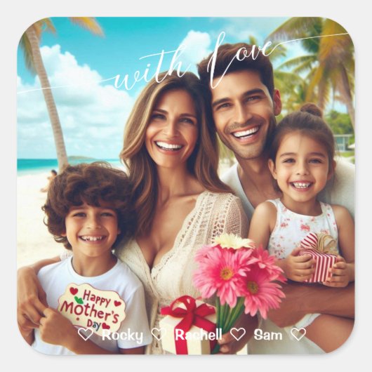 Met liefde Happy Moederdag Calligrafie Custom Vierkante Sticker (Voorkant)