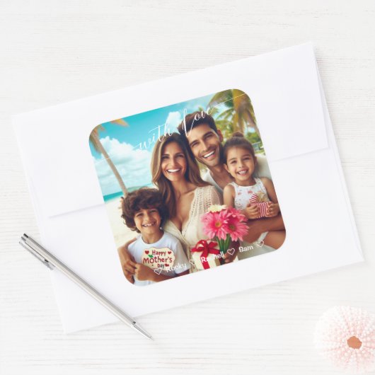 Met liefde Happy Moederdag Calligrafie Custom Vierkante Sticker (Envelop)