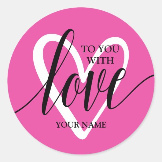 Met Liefde Hart op Hot Pink Ronde Sticker (Voorkant)