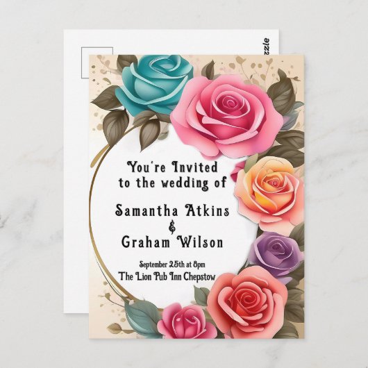 Met liefde in volle bloei bruiloft uitnodiging (Voorkant / Achterkant)