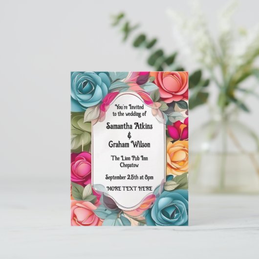 Met liefde in volle bloei bruiloft uitnodiging (Staand voorkant)