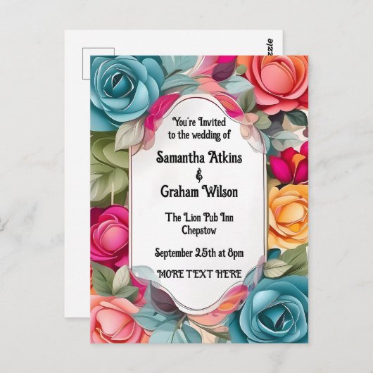 Met liefde in volle bloei bruiloft uitnodiging (Voorkant / Achterkant)