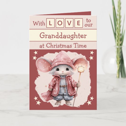 Met liefde kleindochter muis roze Kerstmis Feestdagen Kaart (Voorkant)