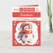 Met liefde kleinzoon pinguïn rode kerst feestdagen kaart (Voorkant)