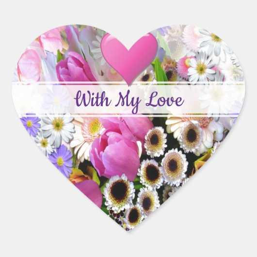 Met Liefde Lente Bloemen Boeket Hart Sticker (Voorkant)