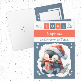Met liefde neefje pinguïn grijze kerst feestdagen kaart
