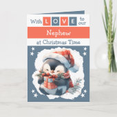 Met liefde neefje pinguïn grijze kerst feestdagen kaart (Voorkant)