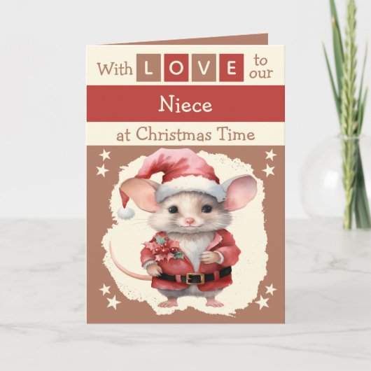 Met liefde nichtje muis bruine kerst feestdagen kaart (Voorkant)