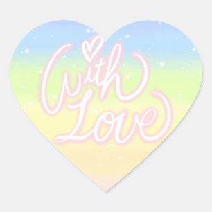 "Met Liefde" op Kosmische Pastel Rainbow Galaxy Hart Sticker