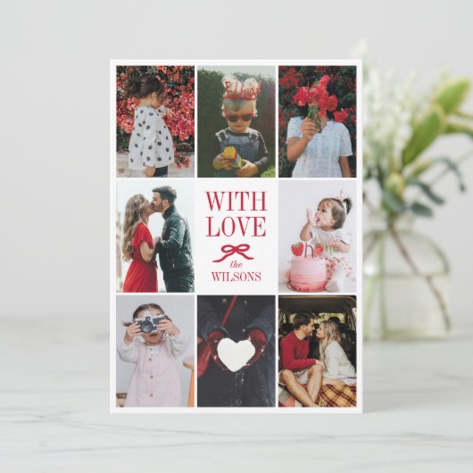 Met Liefde Rode Bow Multi-Photo Valentijn Fotokaar Feestdagenkaart (Staand voorkant)