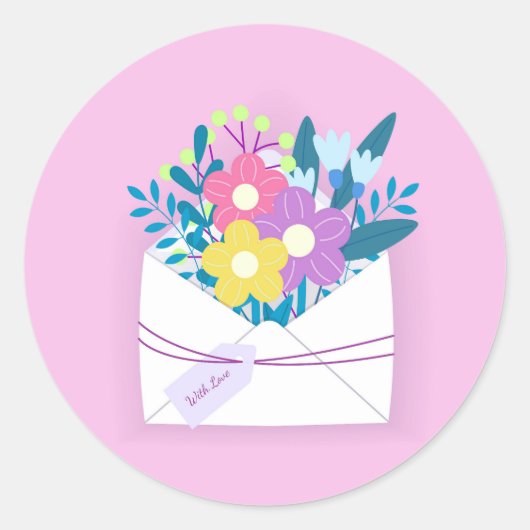 Met liefde rond sticker met envelop (Voorkant)