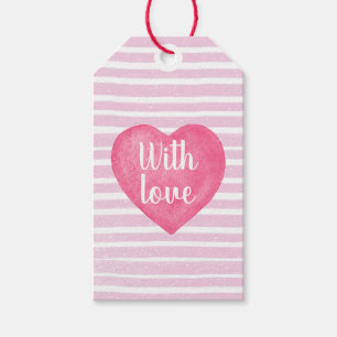 Met Liefde Roze Hart Strepen Gift Label Cadeaulabel