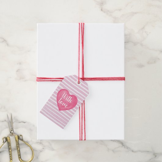 Met Liefde Roze Hart Strepen Gift Label Cadeaulabel (Met Touw)